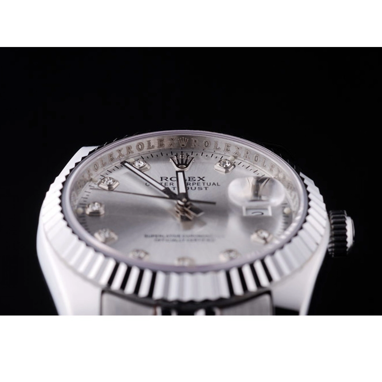 Aaa replica Rolex Datejust Diamonds Silver 7455 Ribbed Bezel Dial 0820